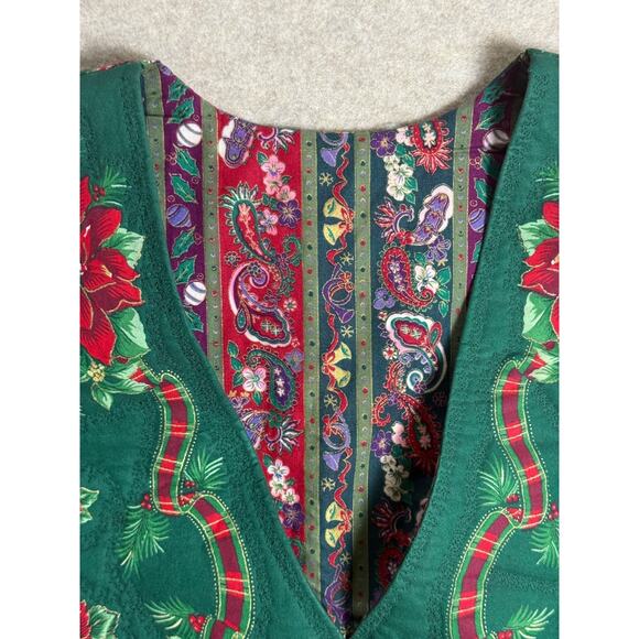 Quilted Christmas Vest Handmade Poinsettia Plaid Sz 1X 16 18 Granny Cottage Ugly - Picture 5 of 7